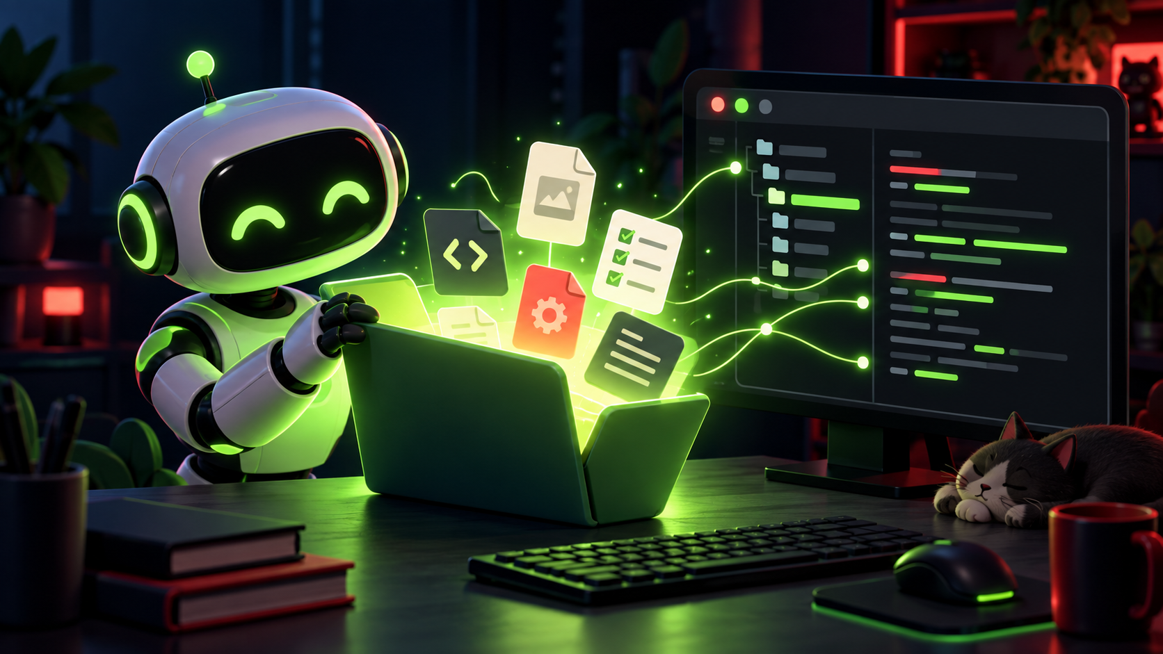 A friendly ByeBuy AI agent works directly with a project folder, its files, and a terminal.