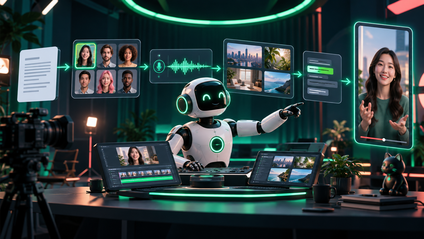 ByeBuy.ai artwork for AI Avatar Production Lab: Script, Presenter, B-Roll, Language Versions, Final Edit